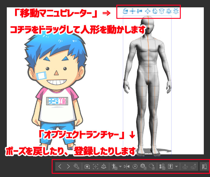 クリップスタジオペイント　３Dデッサン人形　移動マニュピレーター