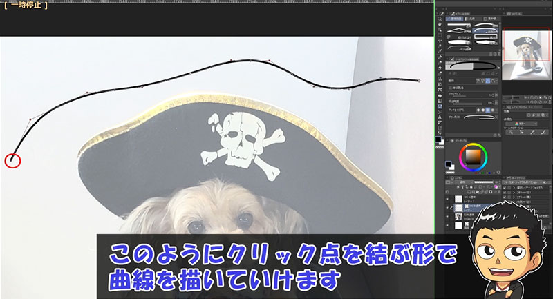 クリスタ図形ツール　連続曲線　使い方